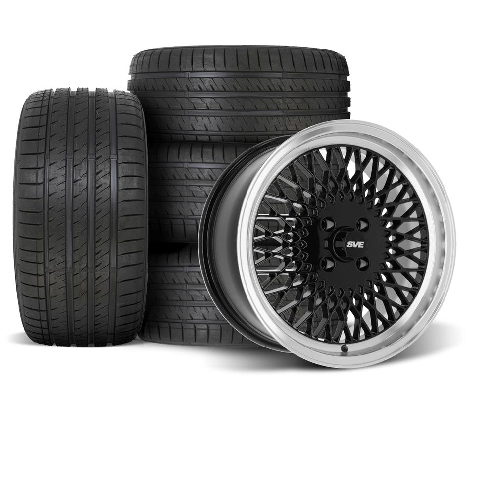 1979-93 Mustang SVE 4 Lug Mesh Wheel & Sumitomo Tire Kit - 17x8  - Gloss Black