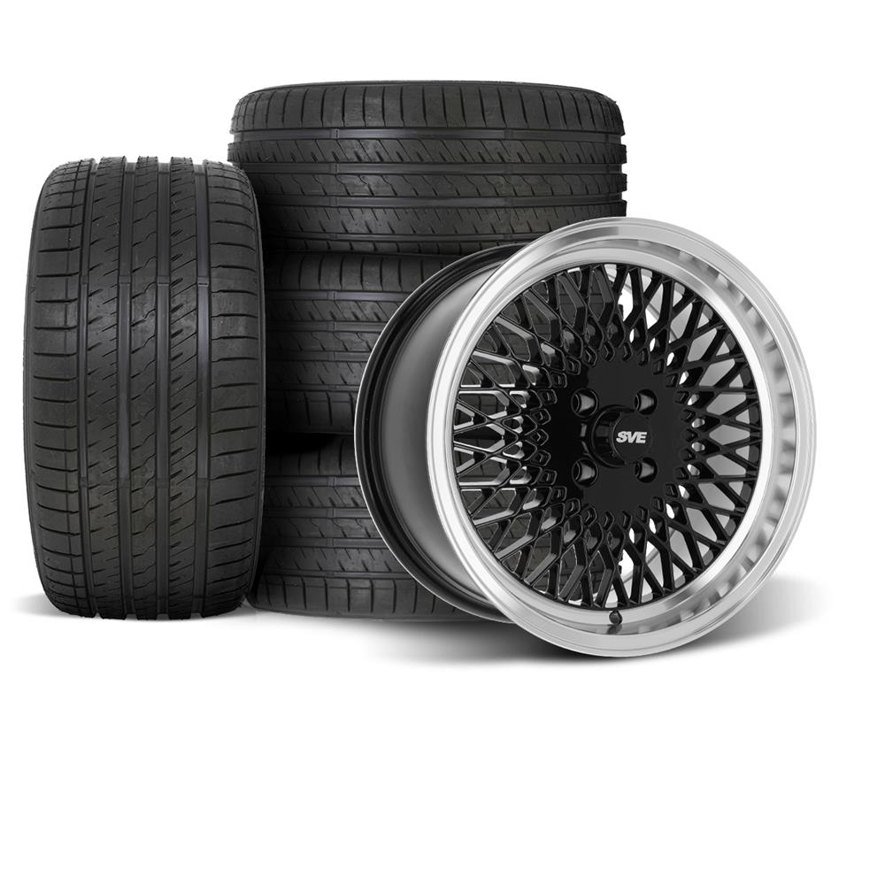 1979-93 Mustang SVE 4 Lug Mesh Wheel & Sumitomo Tire Kit - 17x8/9  - Gloss Black