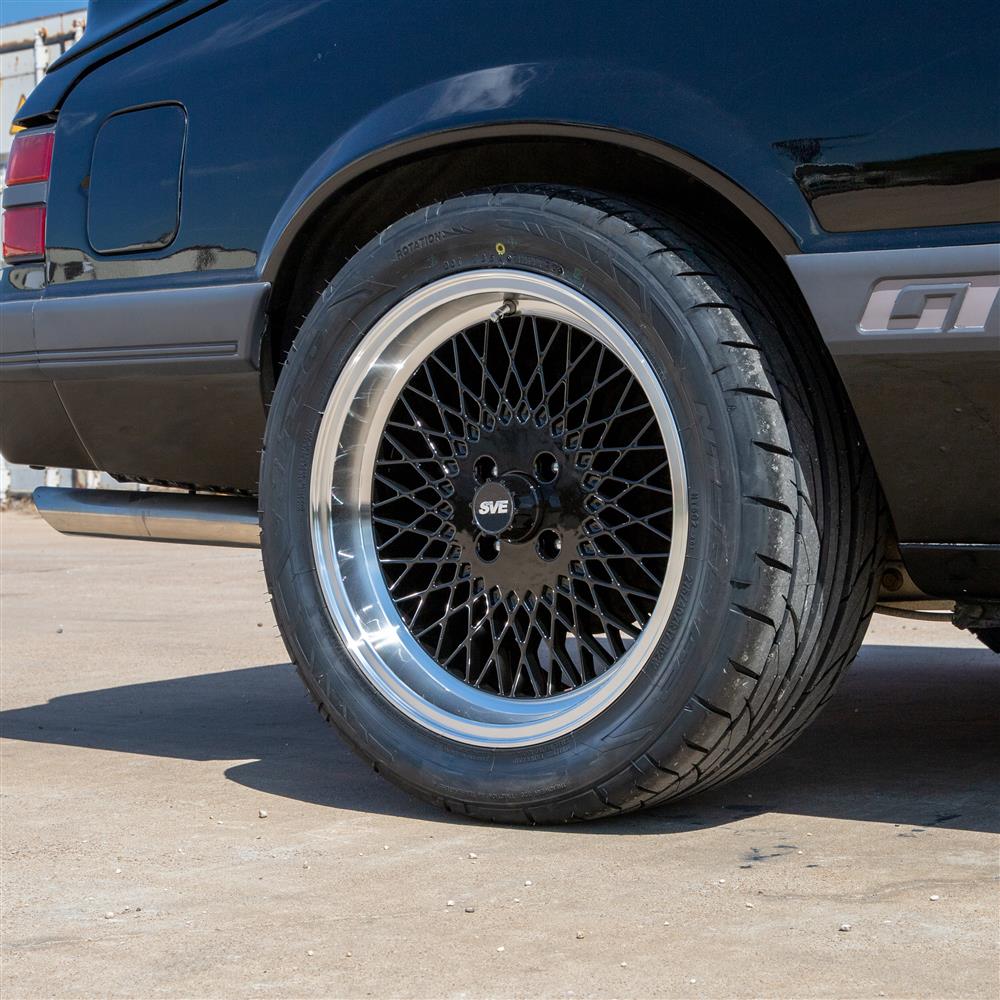 1979-93 Mustang SVE 4 Lug Mesh Wheel & Sumitomo Tire Kit - 17x8/9  - Gloss Black