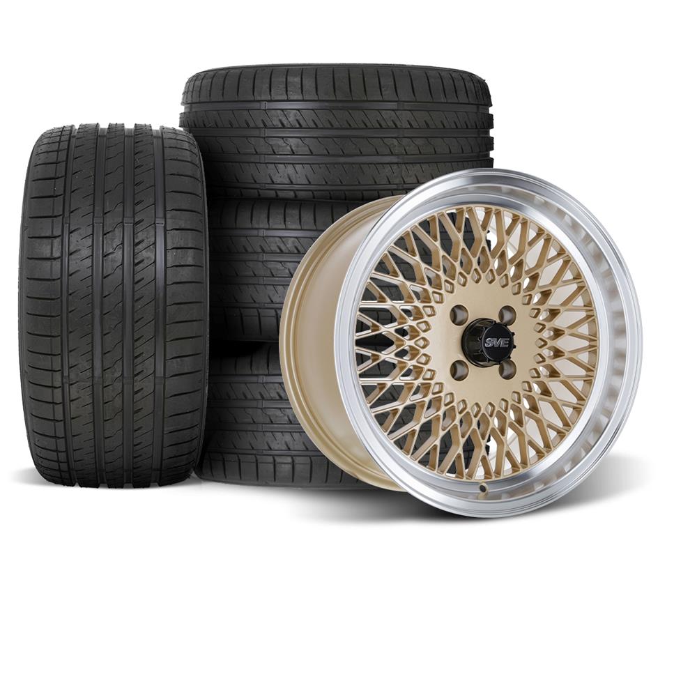 1979-93 Mustang SVE 4 Lug Mesh Wheel & Sumitomo Tire Kit - 17x8/9  - Classic Gold