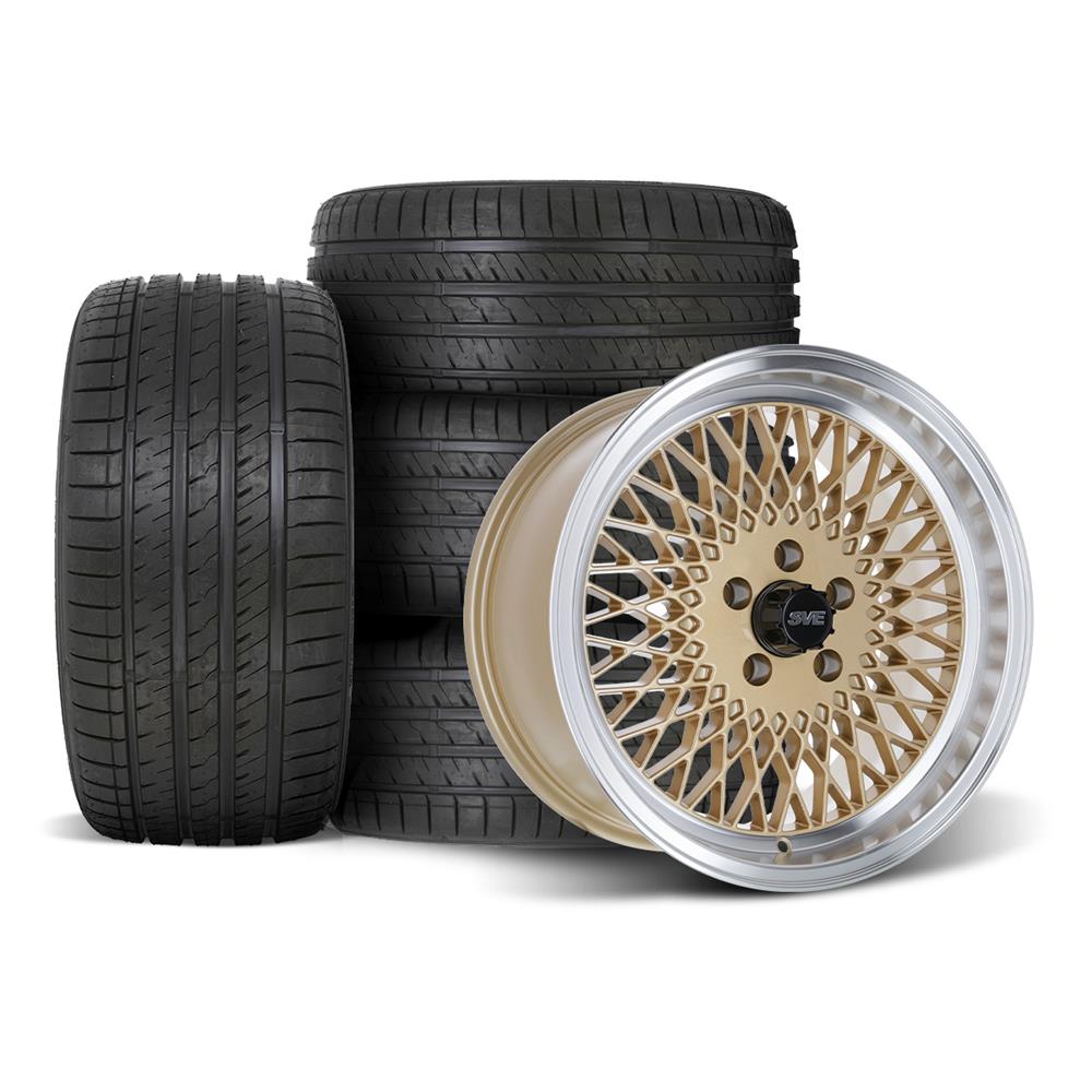 1979-93 Mustang SVE 5 Lug Mesh Wheel & Sumitomo Tire Kit - 17x8/9  - Classic Gold
