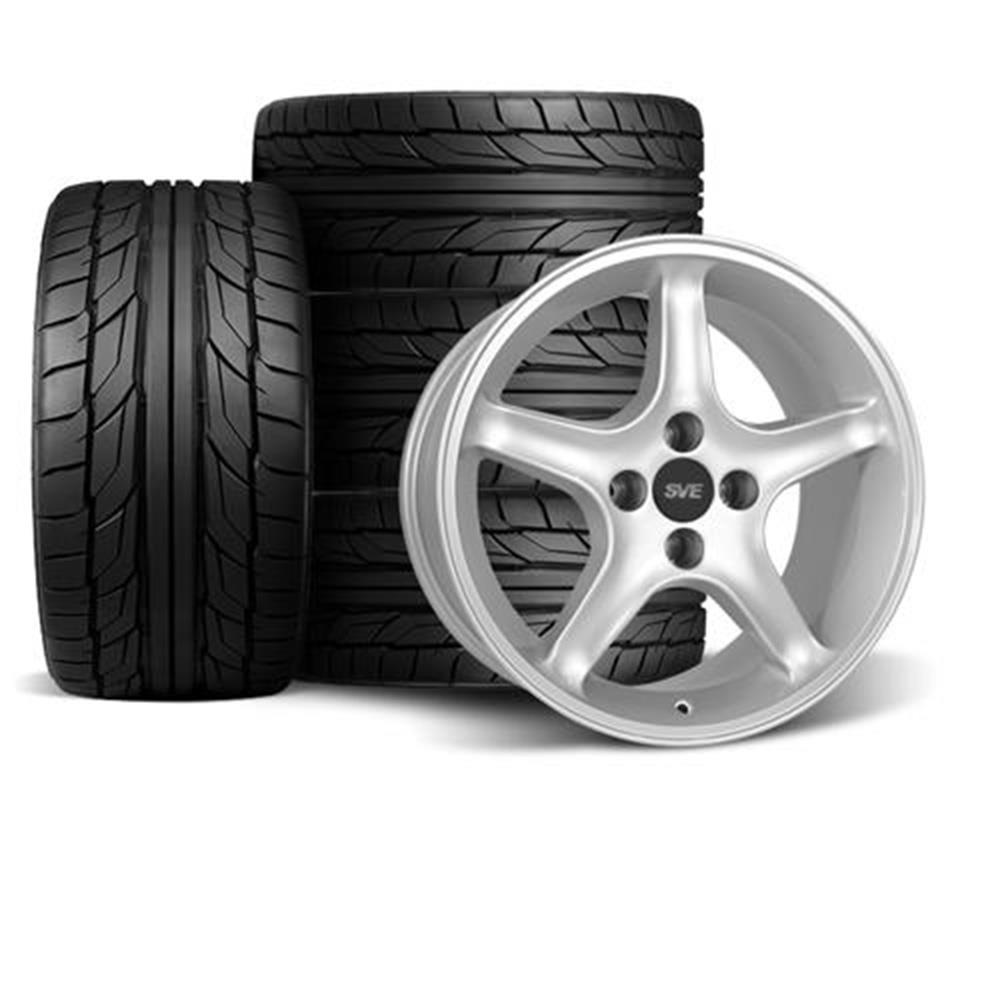 1979-93 Mustang SVE 4 Lug Cobra R Wheel & Nitto Tire Kit - 17x8/9  - Silver