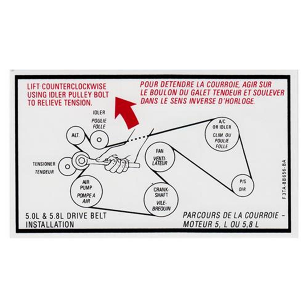 1992-1996 Bronco Drive Belt Routing Decal