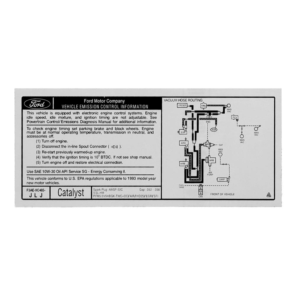 1993 Mustang Emissions Decal Cobra