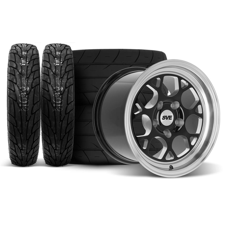 1994-04 Mustang SVE Drag Comp Wheel & Tire Kit - 17x4.5 & 15x10  - Gloss Black - M/T Tires