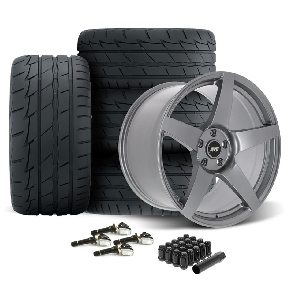 2015-2023 Mustang SVE R355 Wheel & Firestone Tire Kit - 19x10 - Titanium Gray