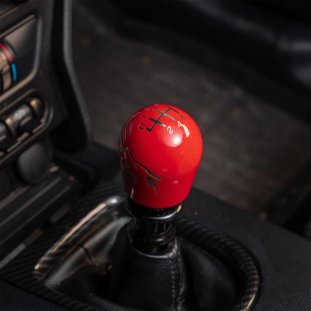 2015-26 Mustang Billetworkz Weighted Shift Knob - Coyote Engraved - Gloss Red