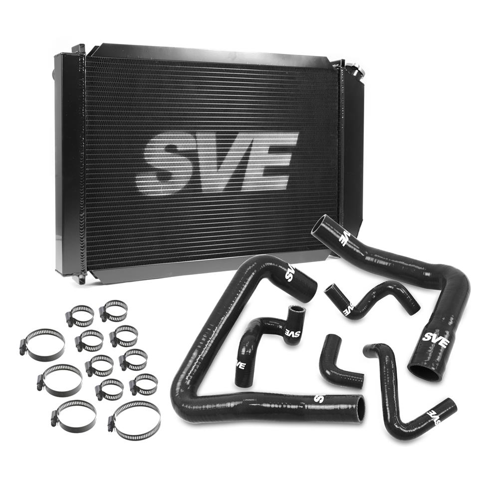 1986-93 Mustang SVE Aluminum Radiator Kit w/ Silicone Hoses  - Black 5.0