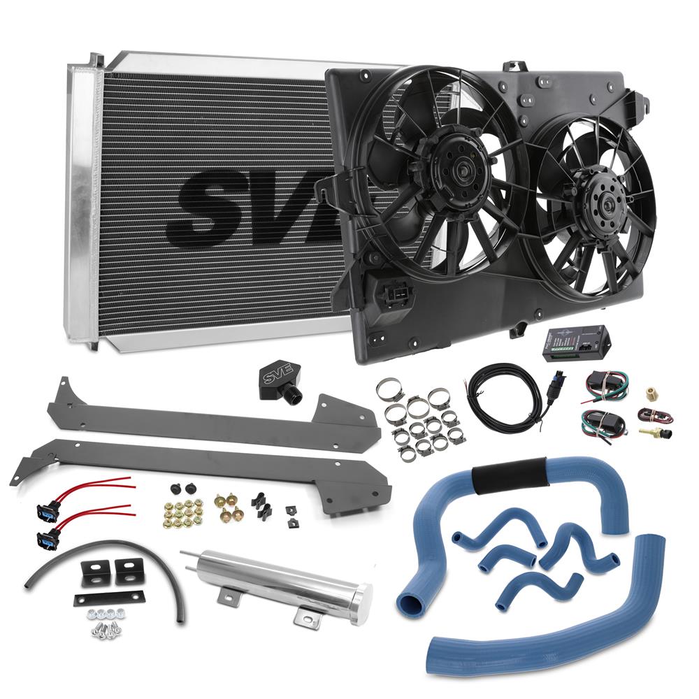 1986-93 Mustang SVE Aluminum Radiator & Contour Fan Kit with HD Hoses 5.0