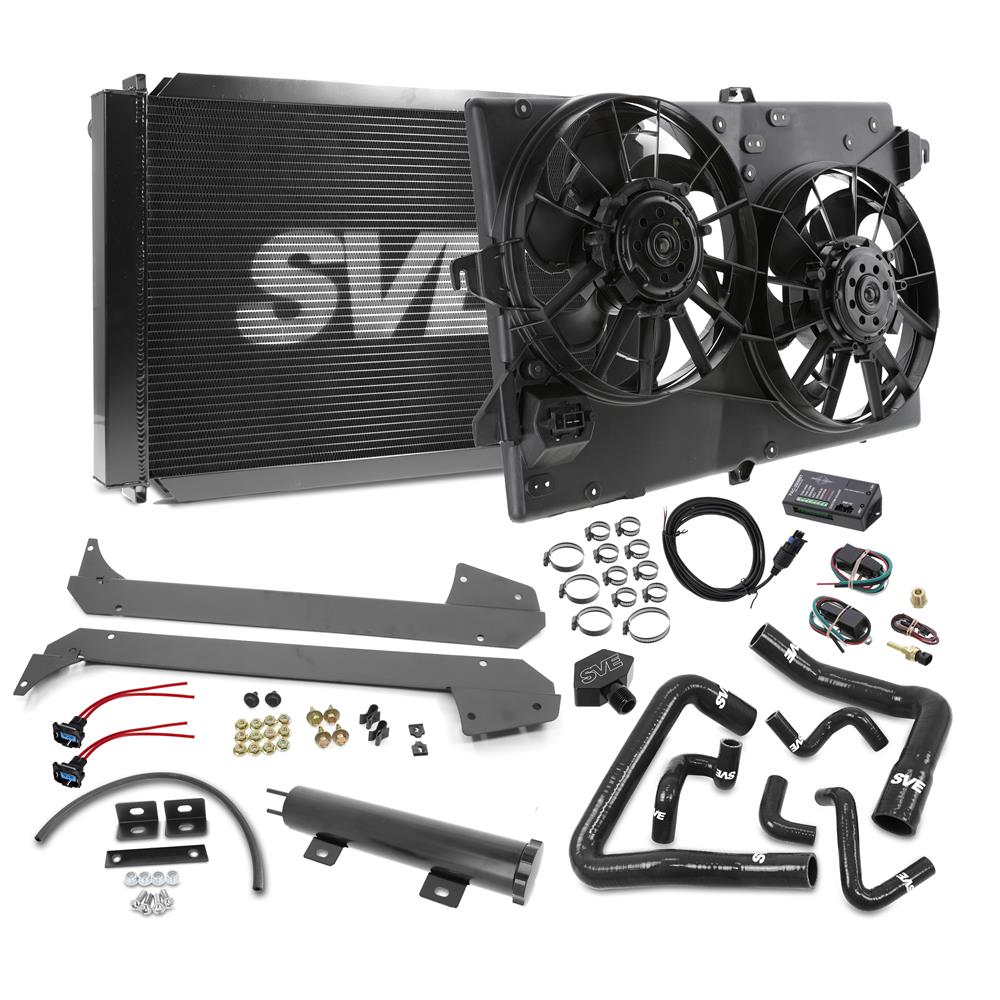 1986-93 Mustang SVE Aluminum Radiator & Contour Fan Kit  - Black 5.0