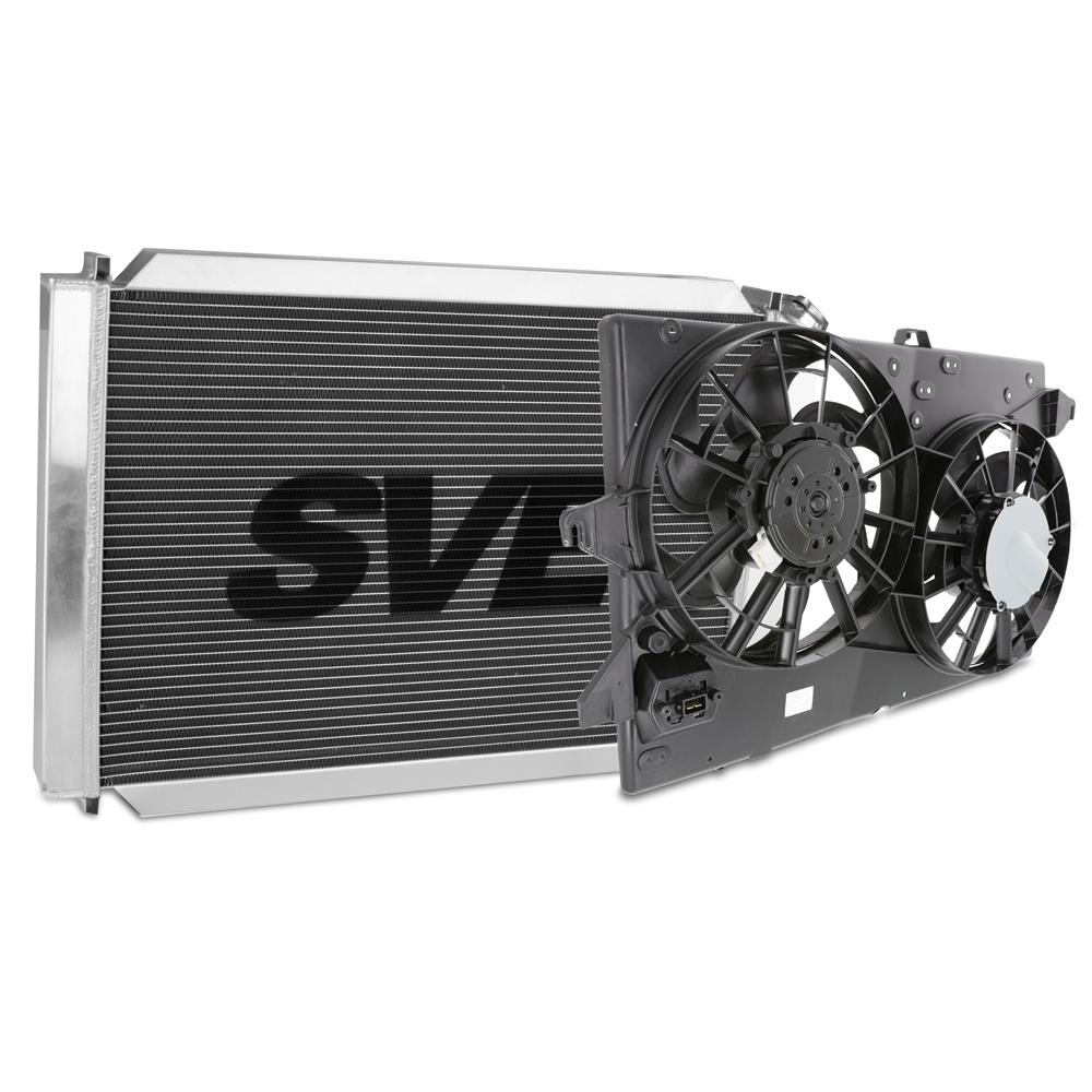 1986-93 Mustang SVE Aluminum Radiator & Contour Fan Kit with HD Hoses 5.0