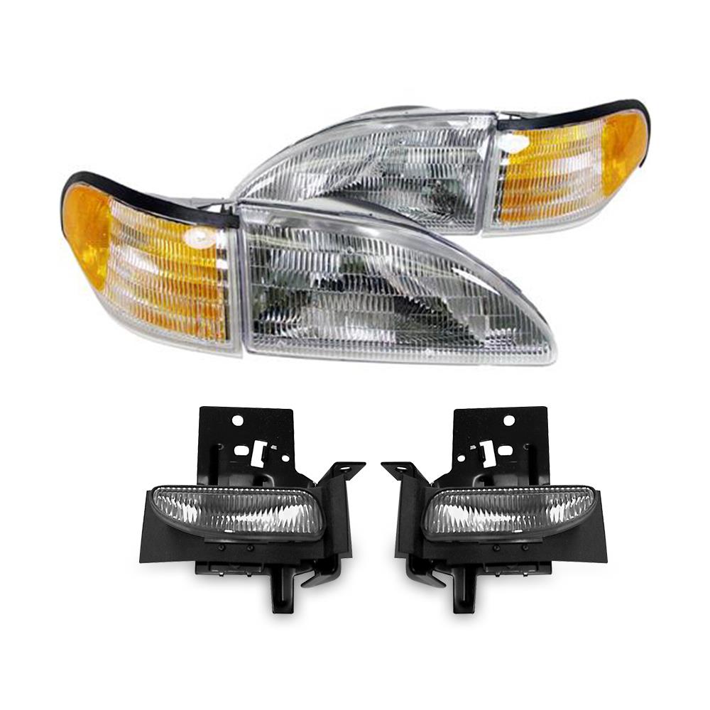 Spec-D Tuning Clear Headlights For 1994-1998 Ford Mustang - Pair (Left+Right) Direct Replacement With Chrome Housing, DOT/SAE Certified