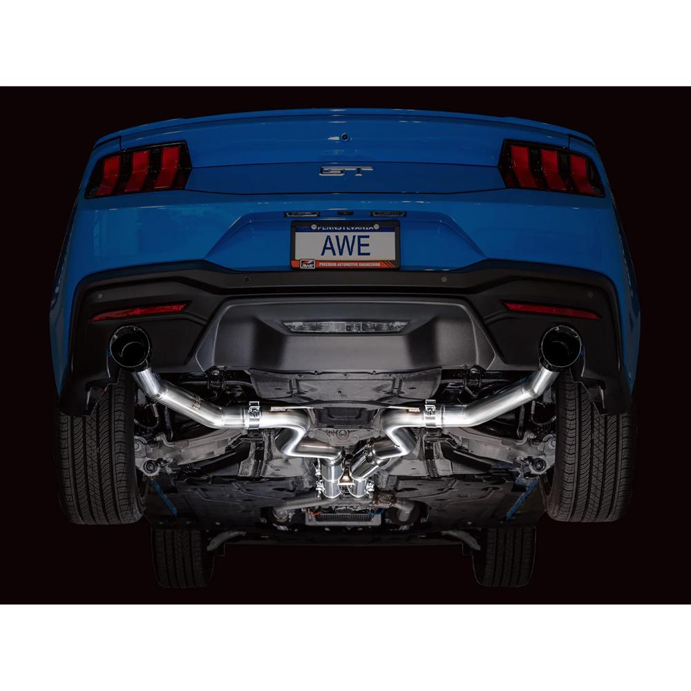 2024 Mustang AWE Track Muffler Delete Cat Back Exhaust  - Black Tips GT