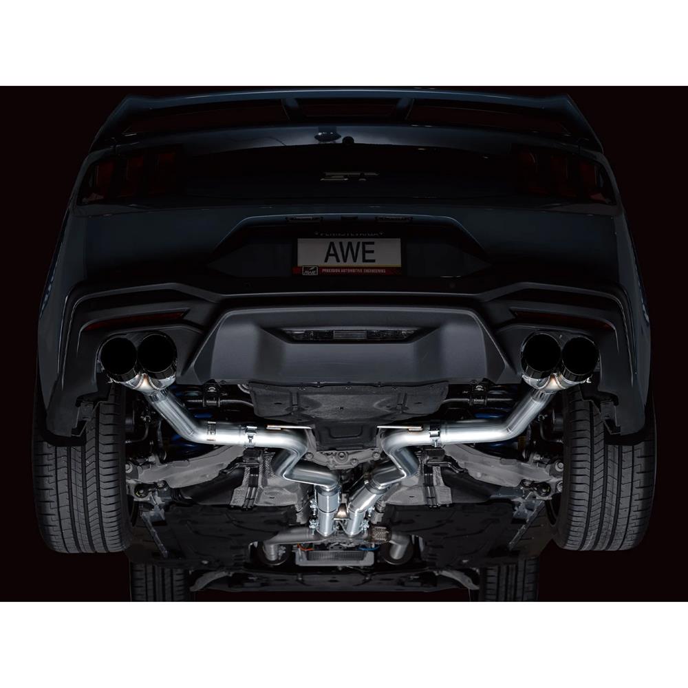 2024 Mustang AWE Track Muffler Delete Cat Back Active Exhaust - Black Tips GT
