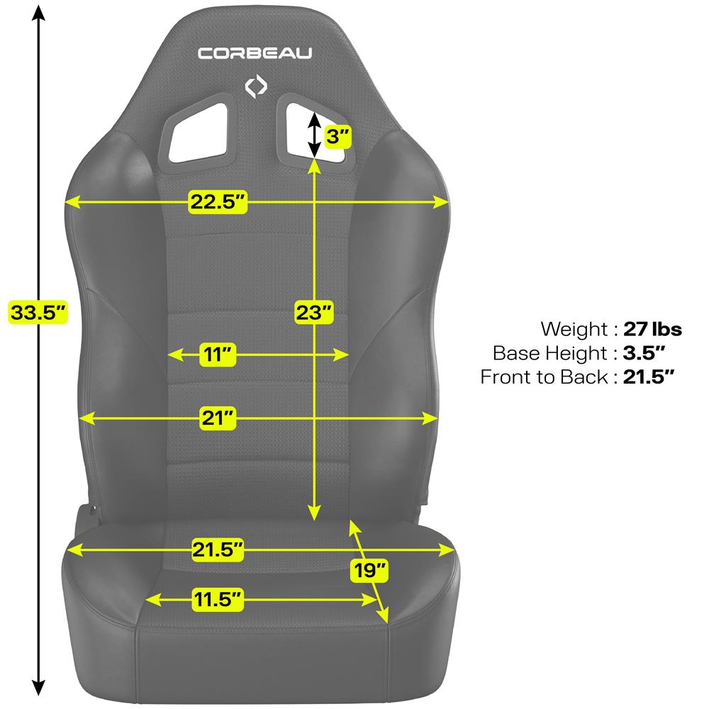 Corbeau Baja XRS Reclining Suspension Seat Pair Vinyl w/ Cloth Inserts - Black
