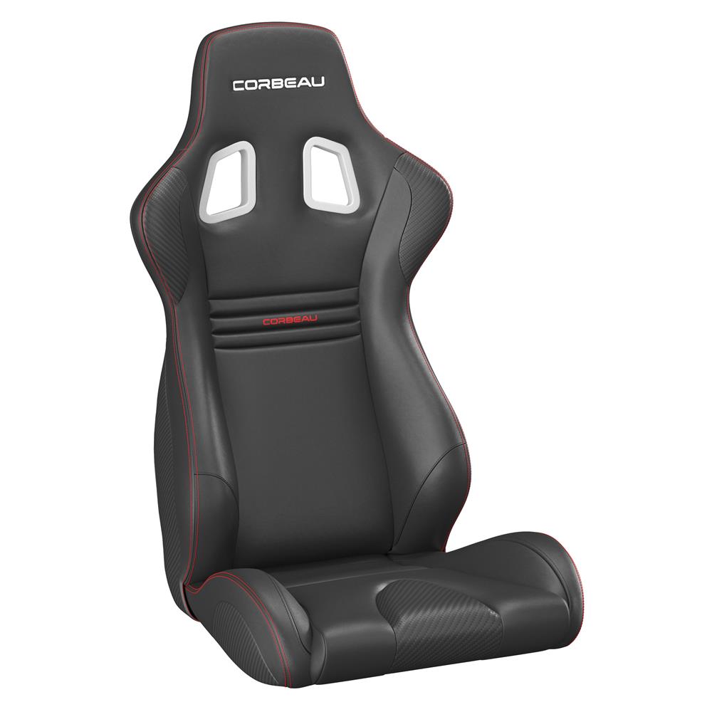 Mustang Corbeau Evolution X Seat - Pair Black Vinyl/Carbon w/ Red Stitch