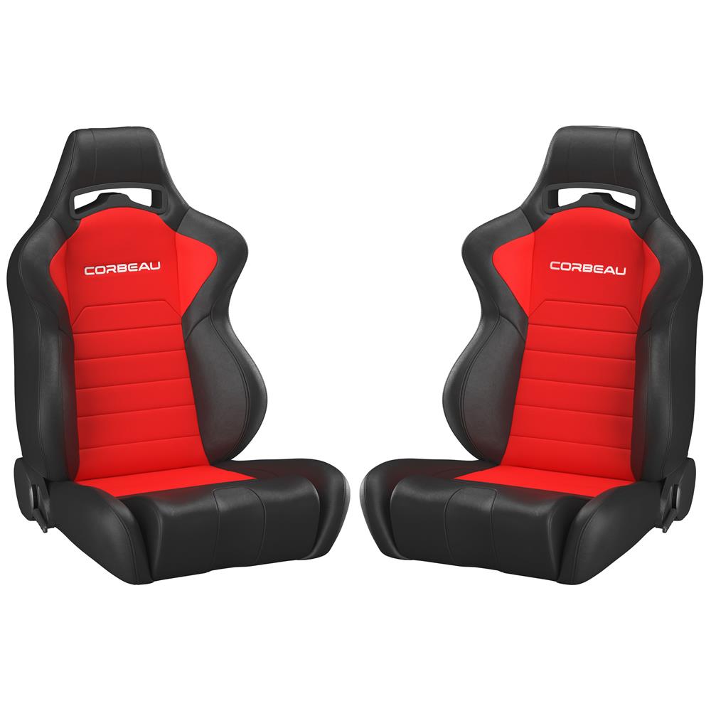 Mustang Corbeau LG1 Cloth Seat Pair - Black w/ Red Insert