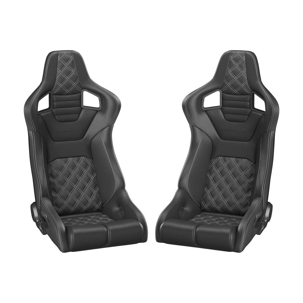 Corbeau  RRB Pair - Diamond Pattern  - Black Vinyl w/ White Stitching