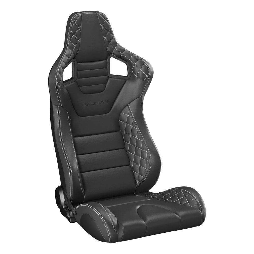 Corbeau Sportline RRS Racing Seat Pair  - Black Vinyl Diamond/White Stitching
