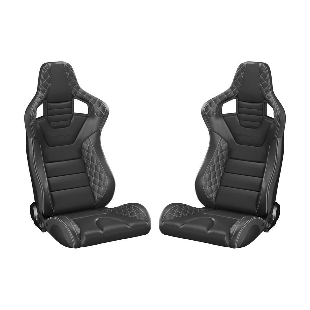 Corbeau Sportline RRS Racing Seat Pair  - Black Vinyl Diamond/White Stitching