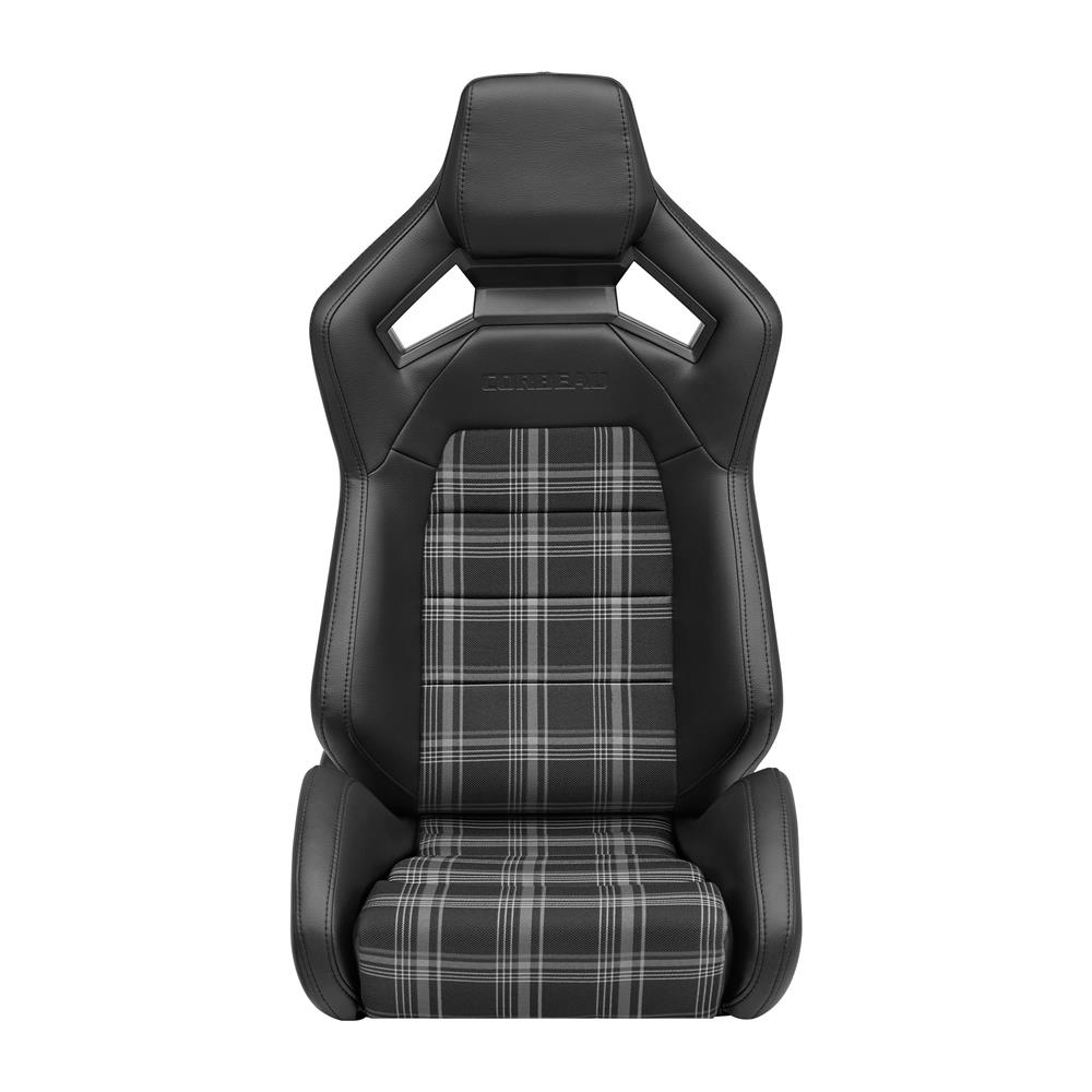Corbeau Sportline RRX Reclining Seat - Black Vinyl w/ White Plaid Cloth