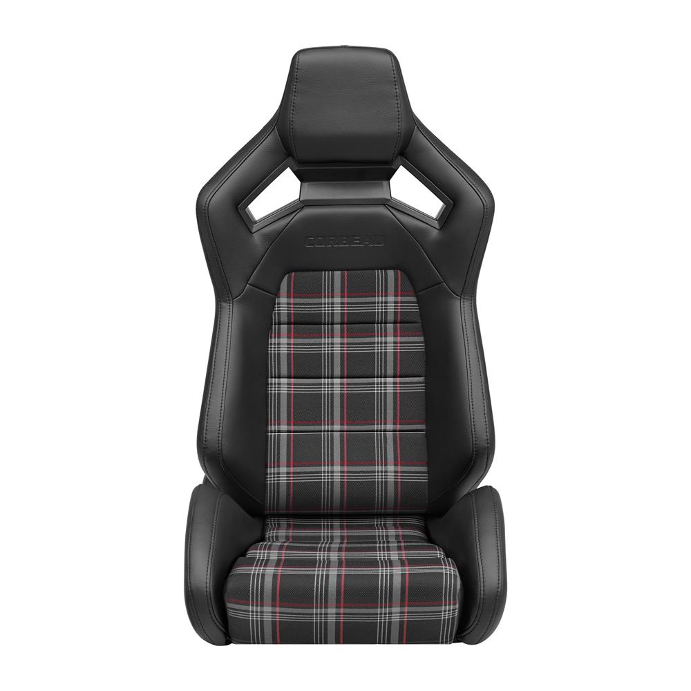 Corbeau Sportline RRX Reclining Seat - Black Vinyl w/ Red Plaid Cloth
