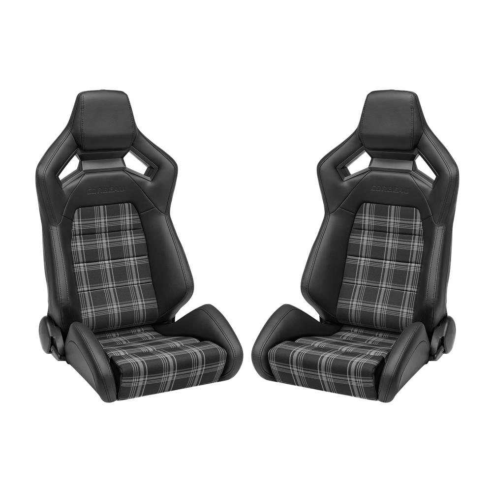 Corbeau Sportline RRX Reclining Seat - Black Vinyl w/ White Plaid Cloth