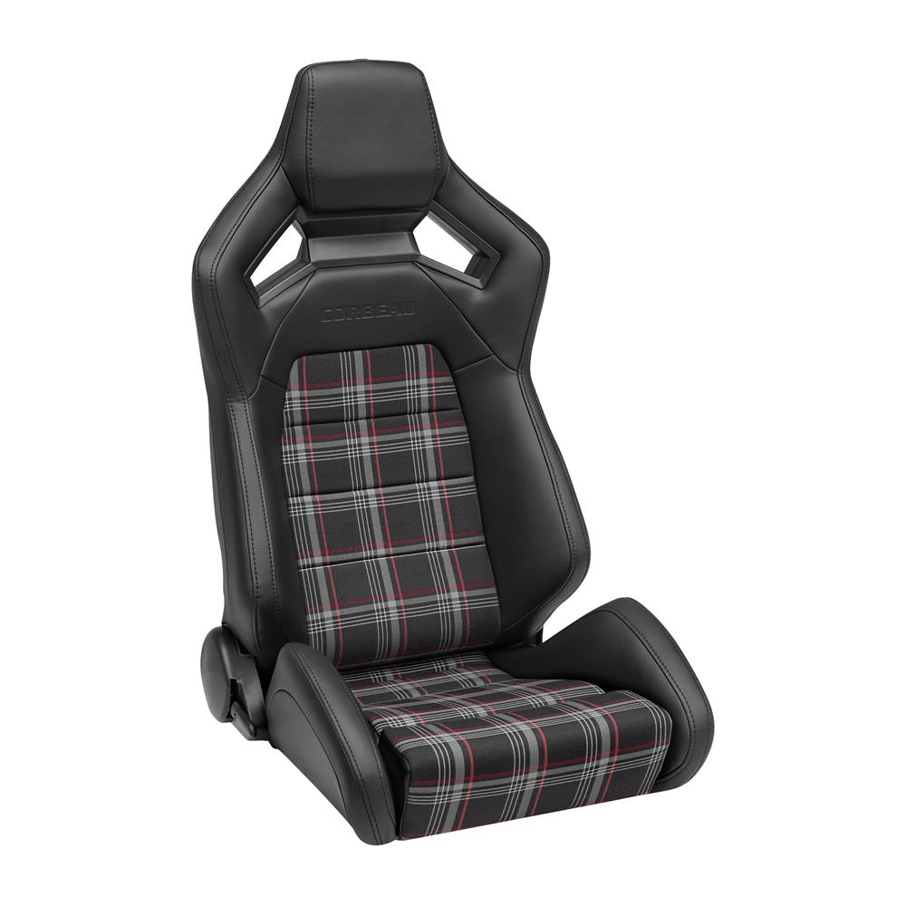 Corbeau Sportline RRX Reclining Seat - Black Vinyl w/ Red Plaid Cloth