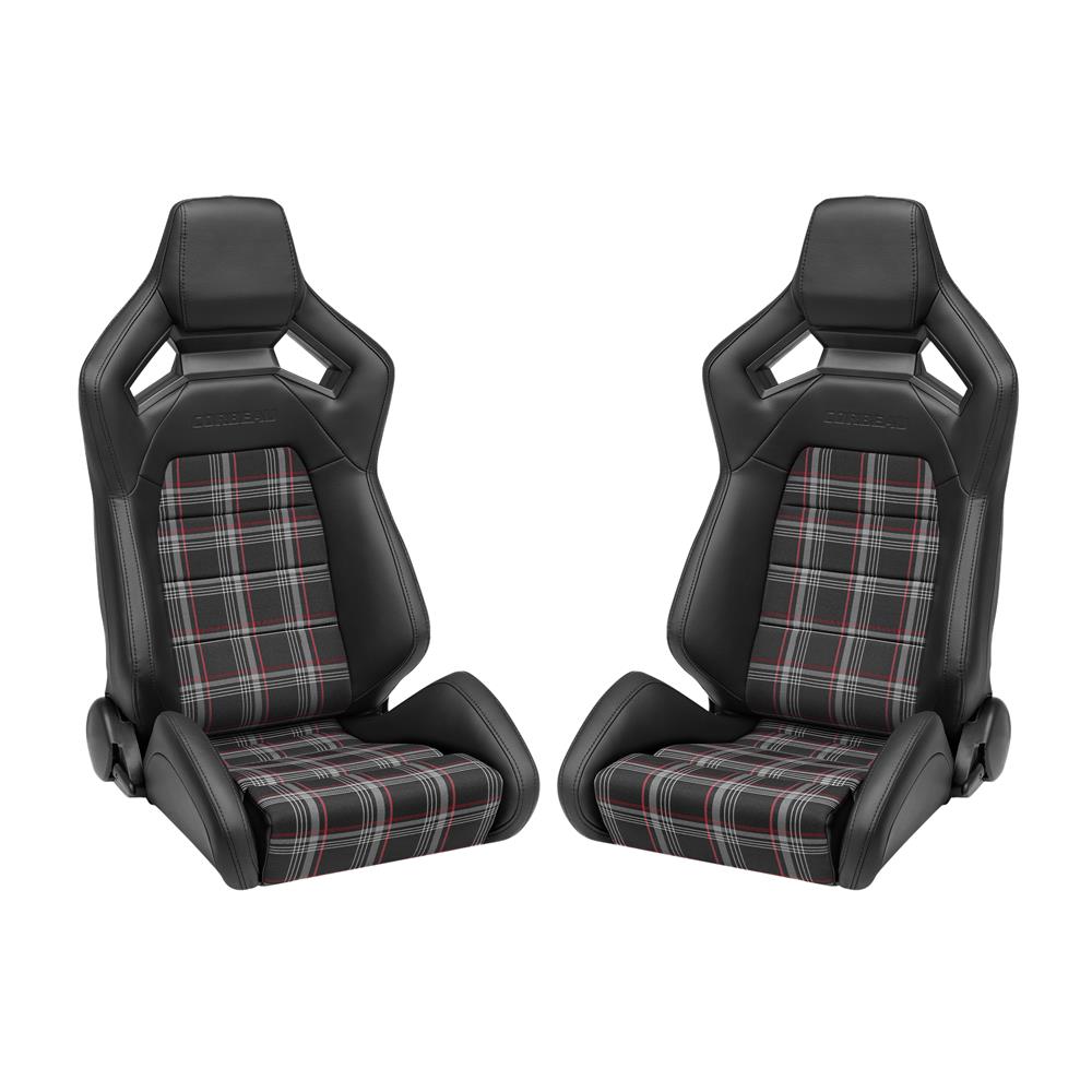 Corbeau Sportline RRX Reclining Seat - Black Vinyl w/ Red Plaid Cloth