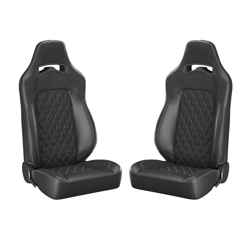 Corbeau Trailcat Seat Pair - Diamond Pattern  - Black Vinyl w/ White Stitching