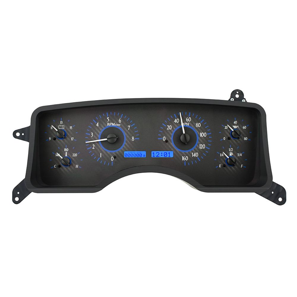 1990-1993 Mustang Dakota Digital VHX Digital Instrument Cluster - Carbon Blue Face/Blue Backlighting