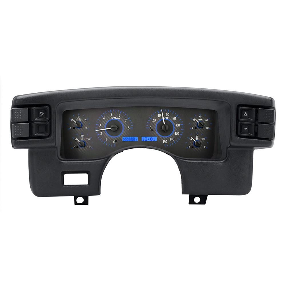 1990-1993 Mustang Dakota Digital VHX Digital Instrument Cluster - Carbon Blue Face/Blue Backlighting