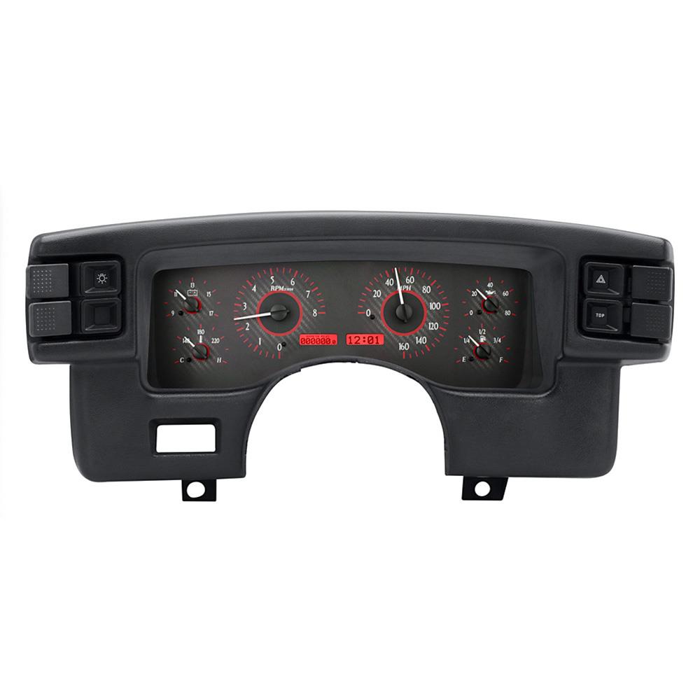 1990-93 Mustang Dakota Digital VHX Digital Instrument Cluster  - Carbon Face w/ Red Backlighting