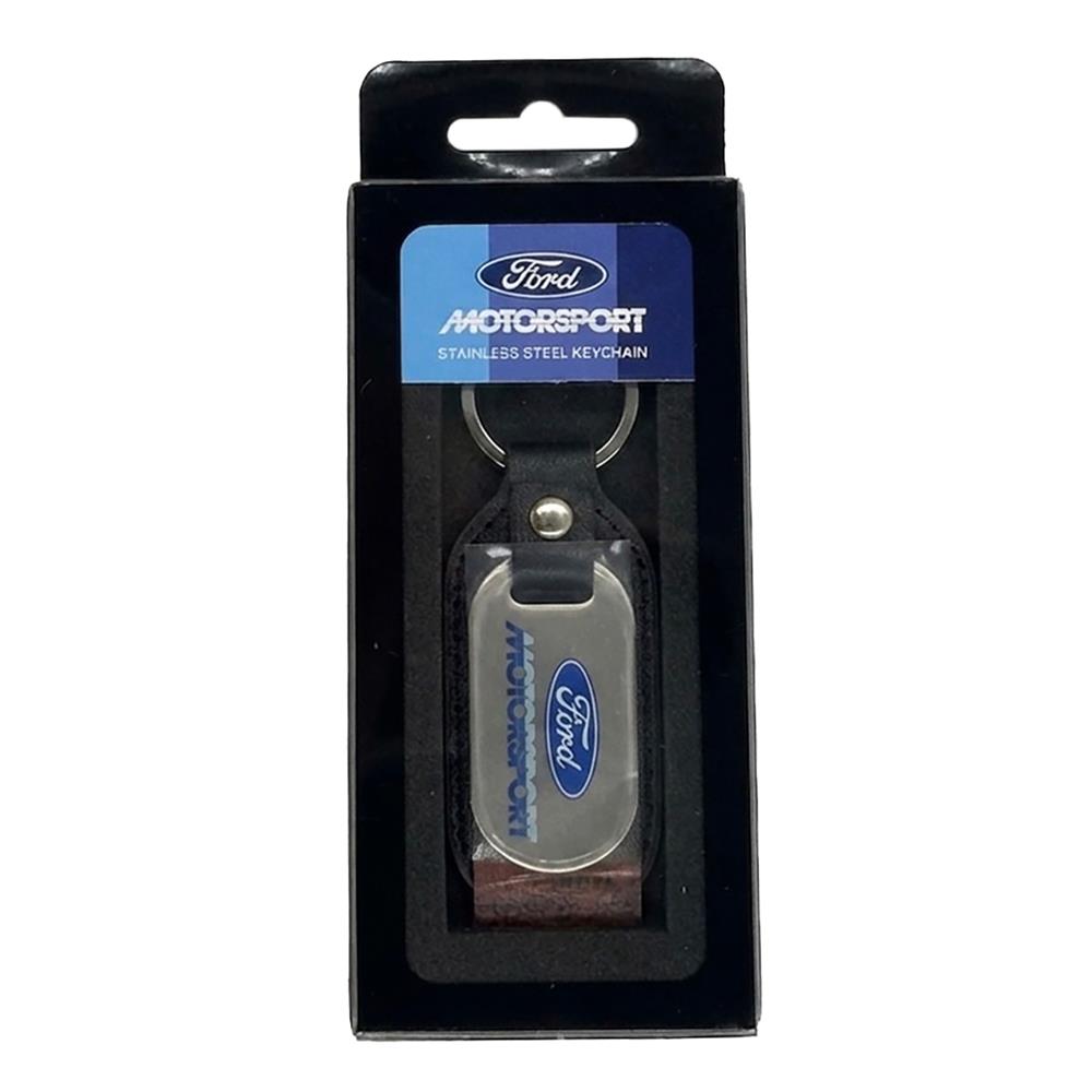 Ford Motorsport Stainless Steel & Leather Keychain