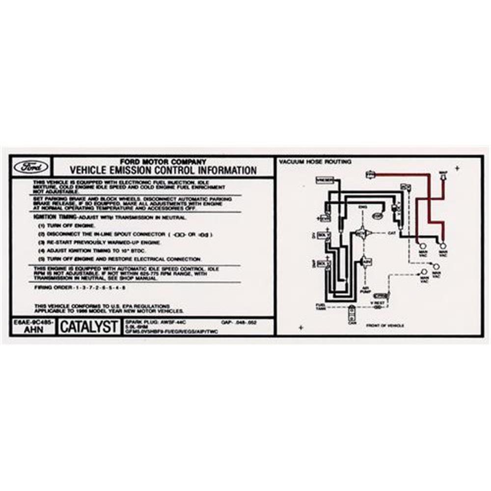 1986 Mustang Emissions Decal, 5 Speed 5.0