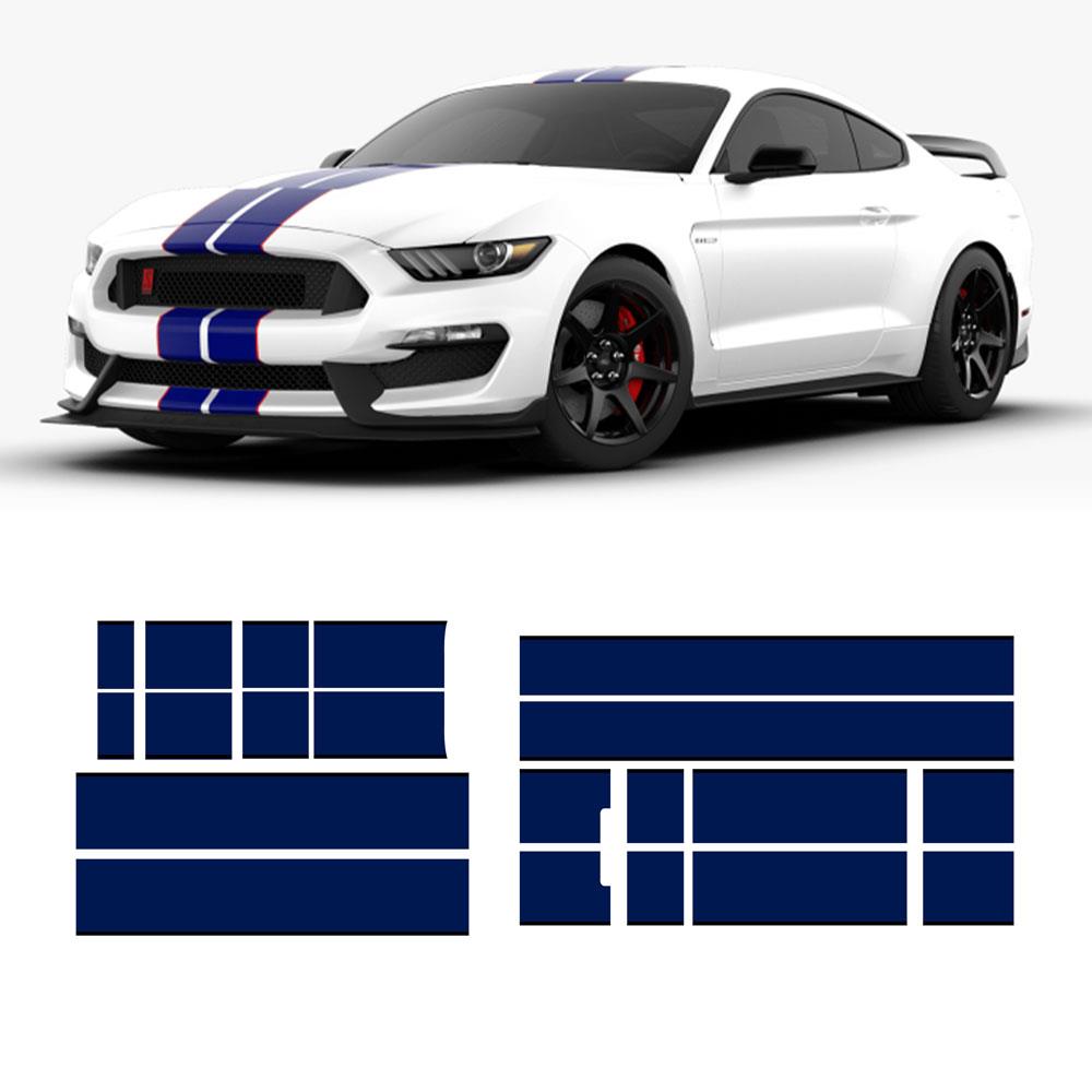 2016-20 Mustang GT350 Lemans Racing Stripe Kit - Blue With Black Outlining