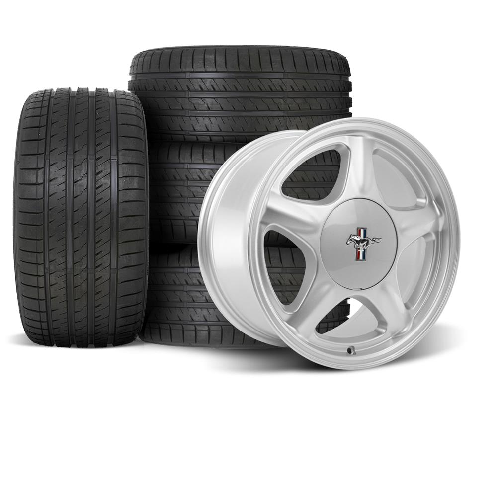 1979-93 Mustang 4 Lug Pony Wheel & Sumitomo Tire Kit - 17x8/9 - Silver