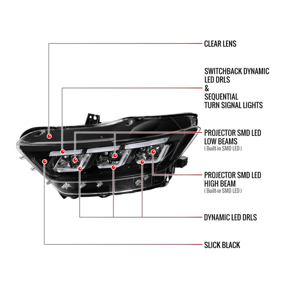 2015-17 Mustang S650 Style LED Projector Headlights