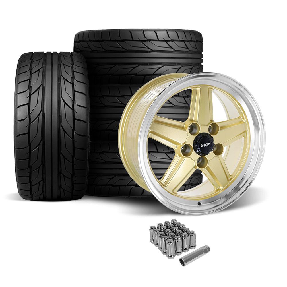 SVE Mustang 5 Lug S89 Wheel & Nitto Tire Kit - 17x8 - Gold (79-93)