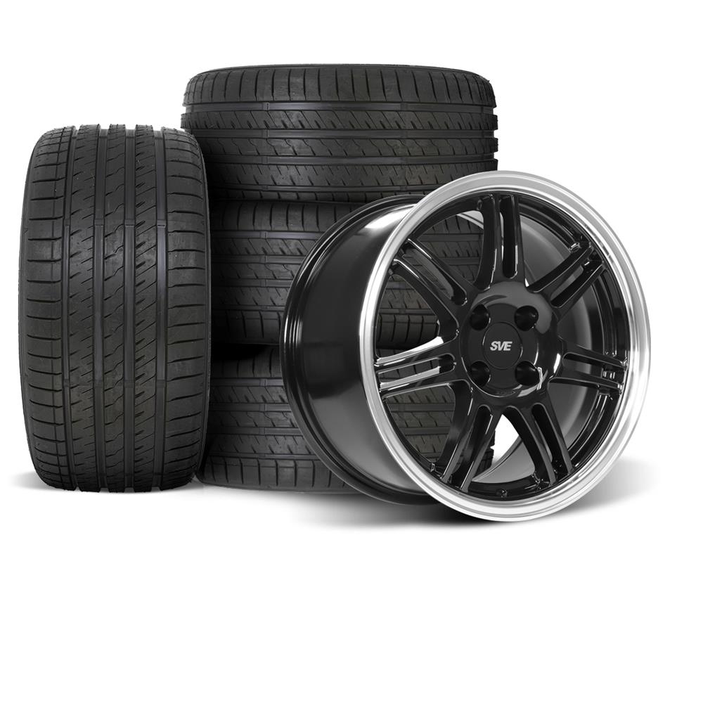 1979-93 Mustang SVE 4 Lug Anniversary Wheel & Sumitomo Tire Kit  - 17x9 - Black W/ Machined Lip