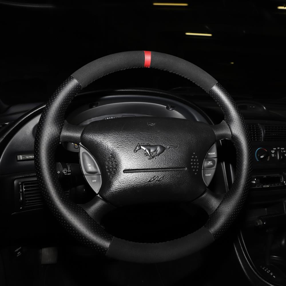 1994-98 Mustang SVE FR500 Style Steering Wheel  - Black Micro Suede W/ Red Reference Stripe 