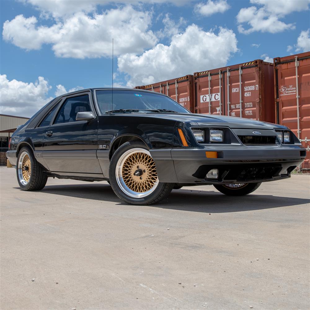 1979-1993 SVE Mustang Fox Body 4 Lug Mesh Wheel & Tire Kit - Classic Gold - 17x8 - HTR Z5 Tires