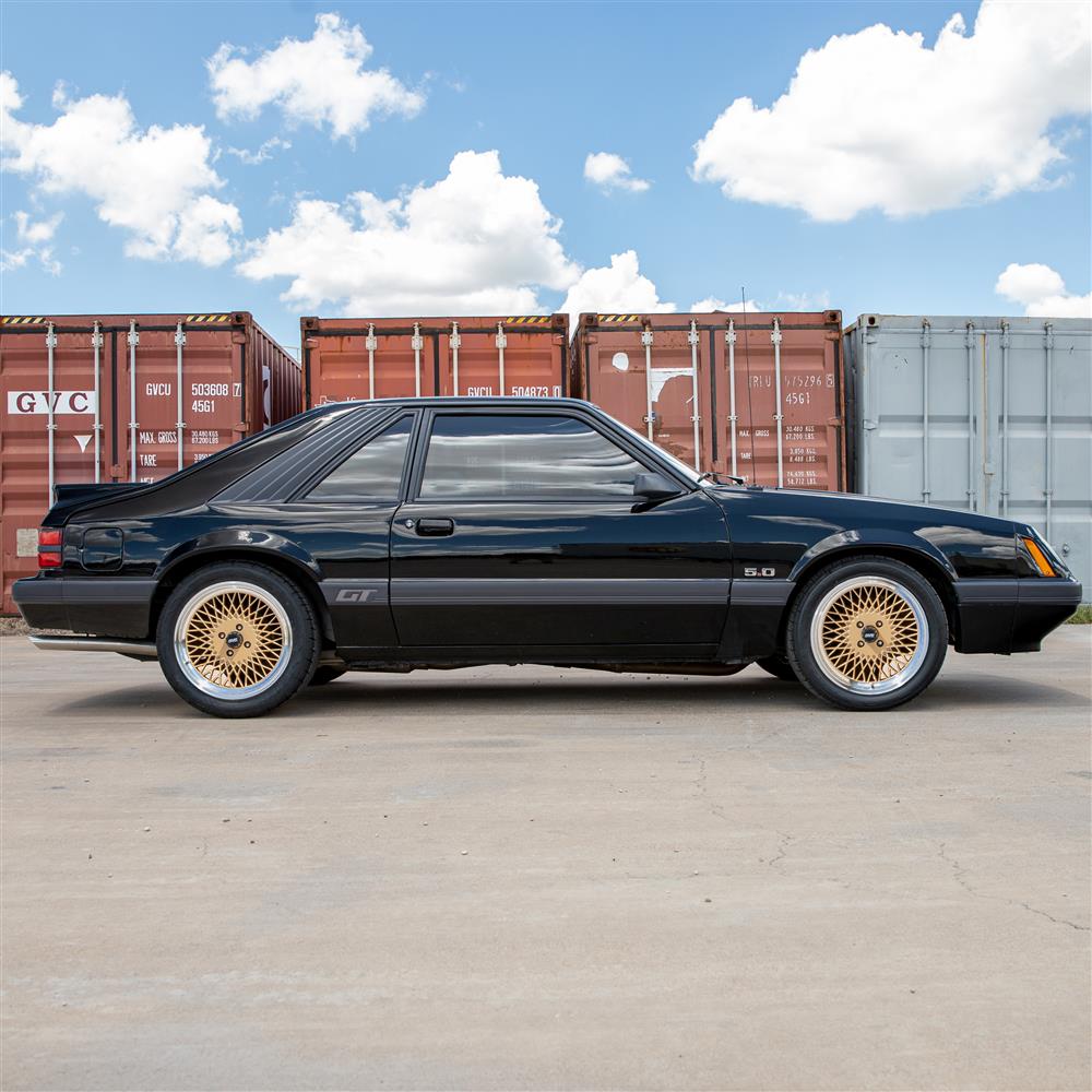 1979-1993 SVE Mustang Fox Body 4 Lug Mesh Wheel & Tire Kit - Classic Gold - 17x8 - HTR Z5 Tires