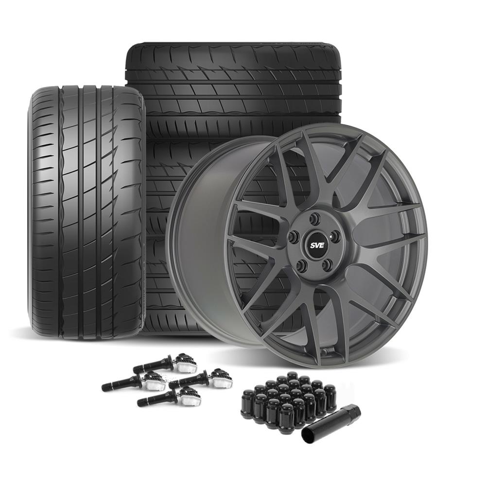 2015-2023 Mustang SVE R357 Wheel & Firestone Tire Kit - 19x10/11 - Gloss Graphite