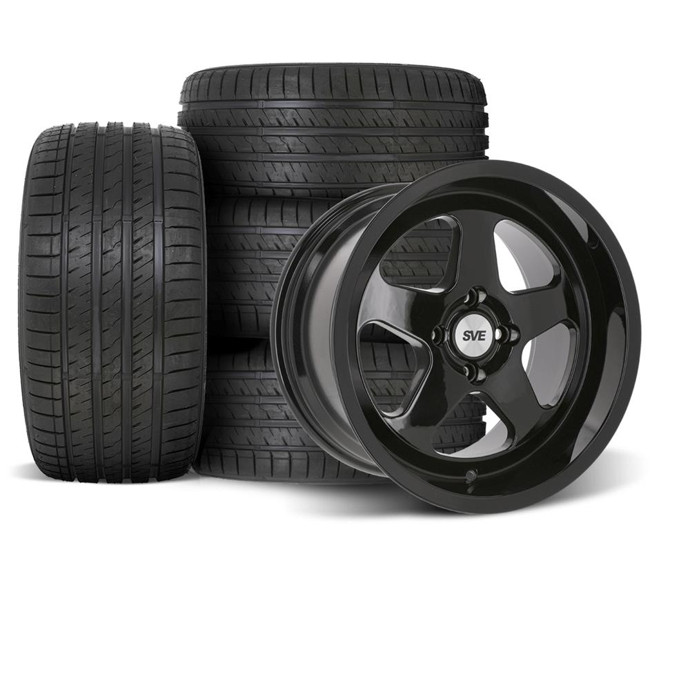 SVE Saleen SC Style Wheel & Tire Kit - 17x8/10 - Gloss Black - (79-93)