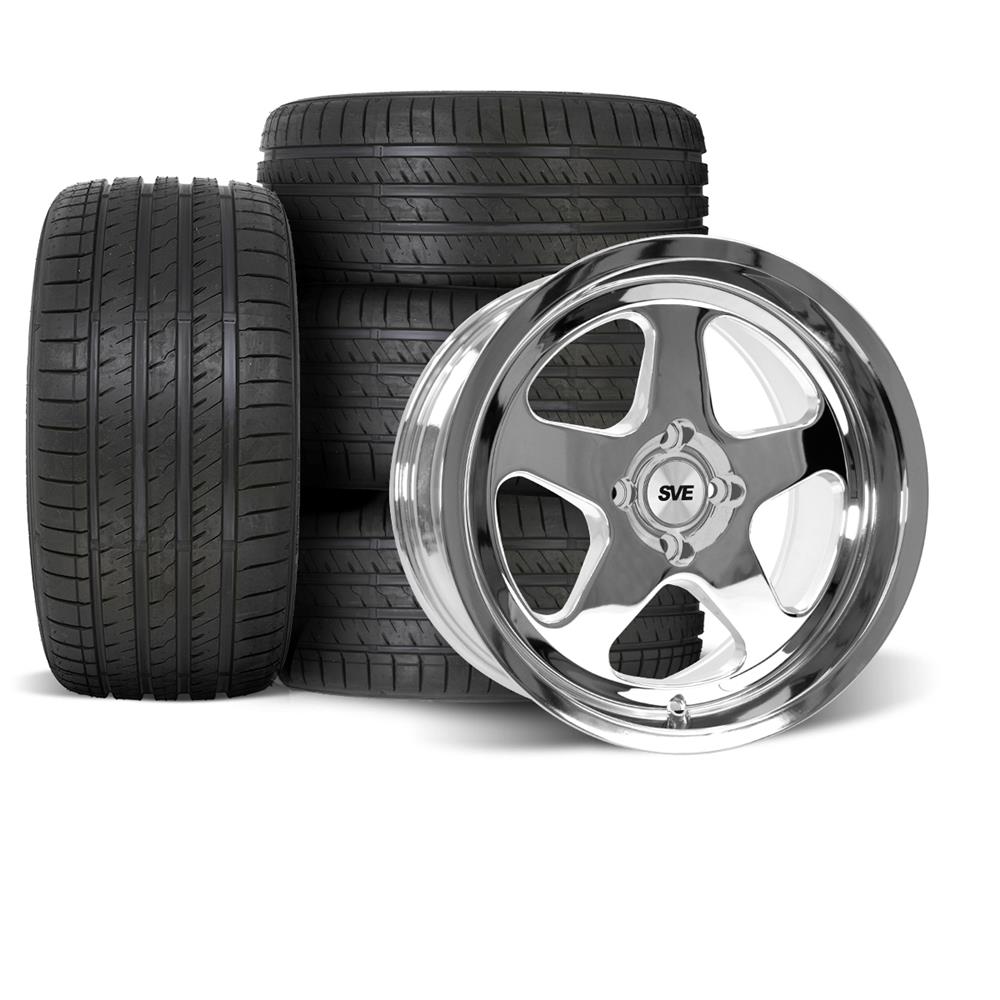 1979-93 Mustang SVE 4 Lug SC Wheel & Sumitomo Tire Kit - 17x8/9 - Chrome