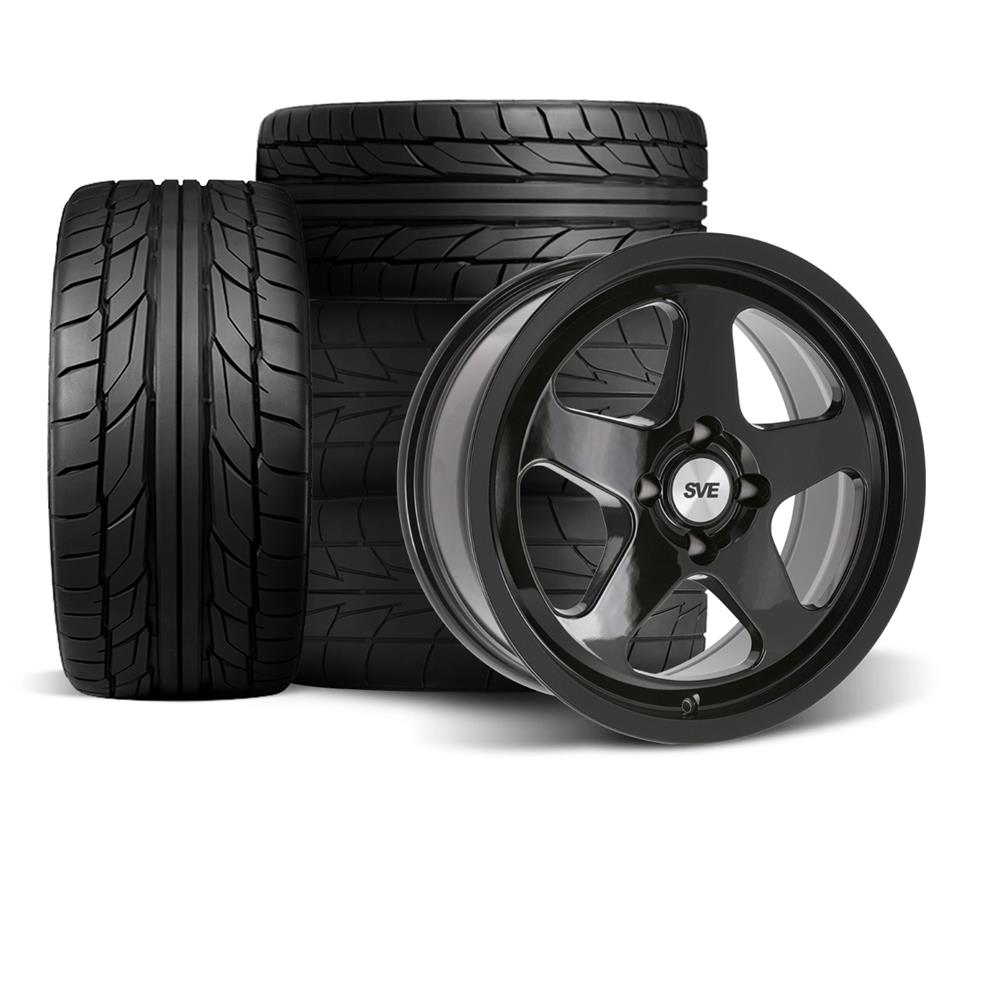 1979-93 Mustang SVE 4 Lug SC Wheel & Nitto Tire Kit - 17x8/9 - Gloss Black