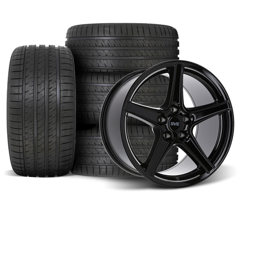 1994-04 Mustang SVE Saleen Style Wheel & Tire Kit - 18x9/10  - Black - HTR Z5 Tires