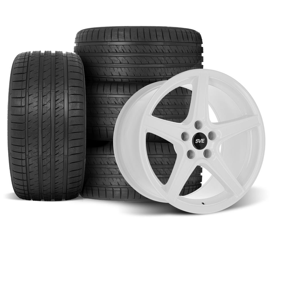 1994-04 Mustang SVE Saleen Style Wheel & Tire Kit - 18x9/10  - White - HTR Z5 Tires
