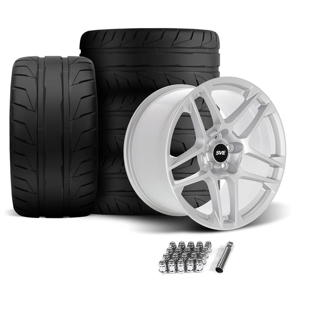 2005-14 Mustang SVE X500 Wheel & Nitto NT05 Tire Kit - 19x10/11 - Gloss Silver